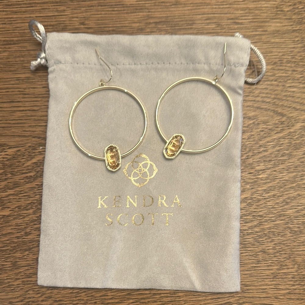 Kendra Scott Gold Modern Hoop Earrings, pastel pink stone